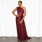 Damen elegantes Abendkleid mit asymmetrischem One-Shoulder-Design und floralem Spitzenbesatz R&B