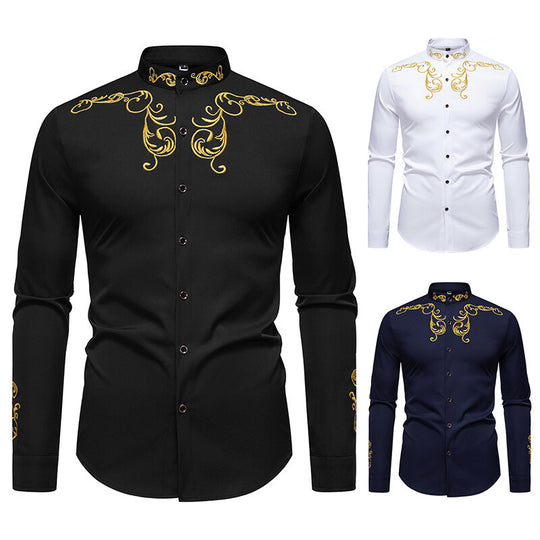 Herren Elegantes Langarmhemd mit kunstvollen Verzierungen R&B