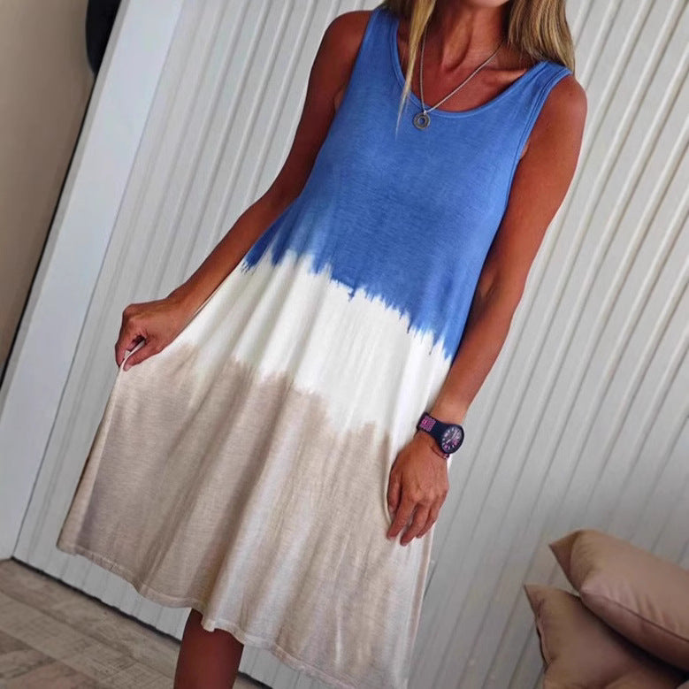 Damen nan ärmelloses Swingkleid aus softem Jersey mit fließendem Farbübergang und ausgestellter Silhouette R&B