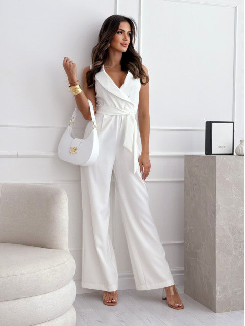 Damen Jumpsuit mit tailliertem Schnitt und Wickeldesign R&B