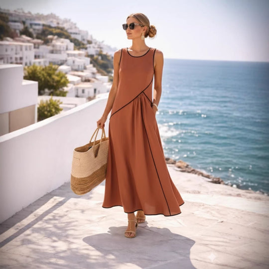 Damen Maxikleid mit fließendem Schnitt und asymmetrischem Design R&B