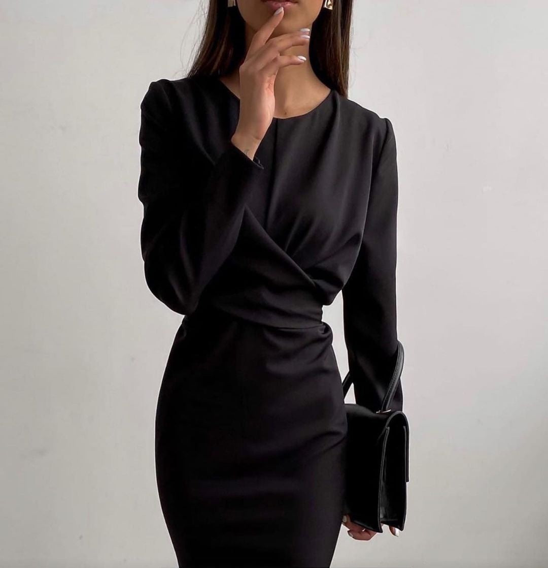 Damen Elegantes Wickelkleid mit langem Arm und fließendem Schnitt R&B