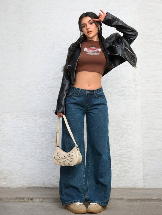 Damen Weite High-Waist Jeans mit trendigem Flared-Schnitt R&B
