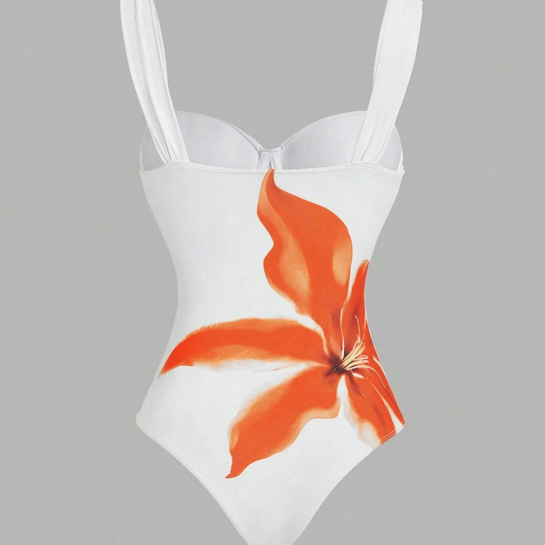 Damen Badeanzug mit elegantem floralem Design und passendem Wickelrock R&B