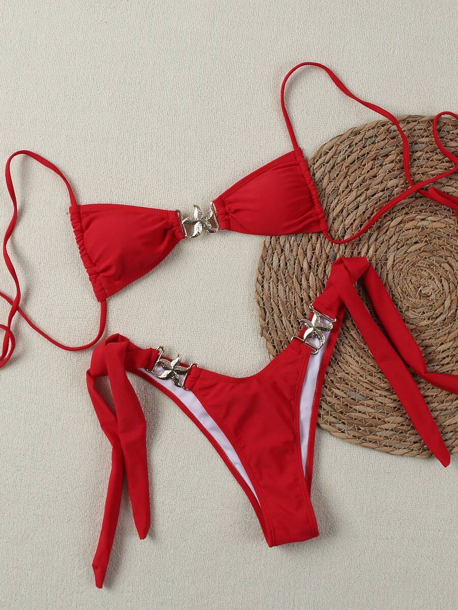 Damen Bikini-Set mit verstellbaren Trägern und glamourösen Zierdetails R&B