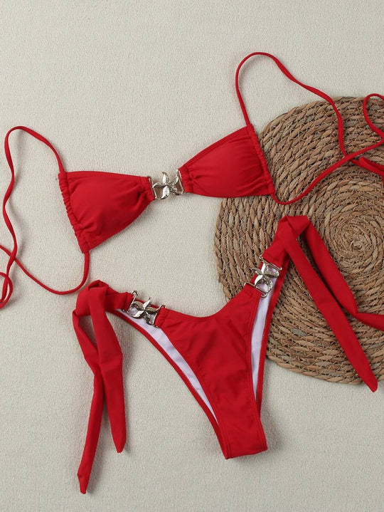 Damen Bikini-Set mit verstellbaren Trägern und glamourösen Zierdetails R&B