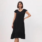 Damen Midi-Kleid mit modischem V-Ausschnitt und Rüschensaum R&B