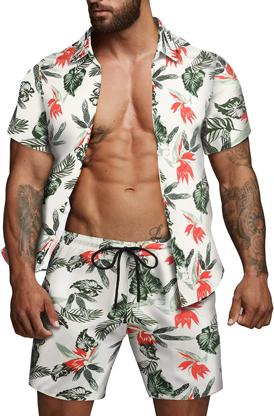 Herren kurzärmliges Hemd und Badeshorts Set R&B