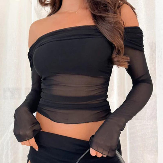 Damen Transparente Langarmbluse mit raffiniertem Schnitt R&B