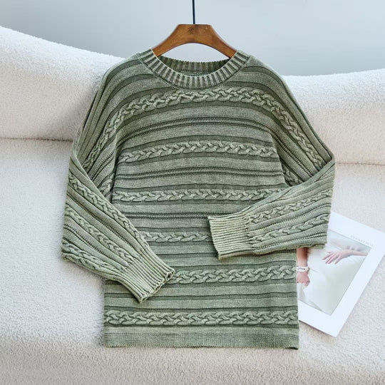 Damen Strickpullover mit detailiertem Zopfmuster und lässigem Schnitt R&B