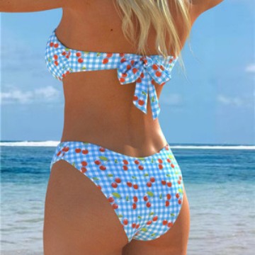 Damen Bandeau-Bikini mit verspieltem Karomuster und fruchtigem Print R&B