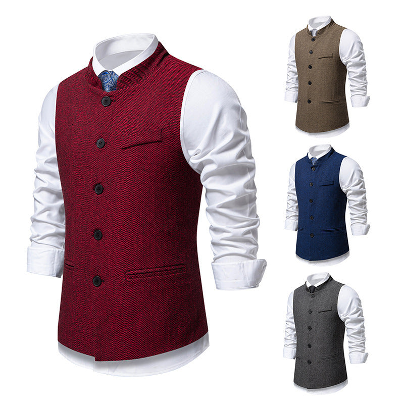 Herren elegante Weste im Herringbone-Design mit funktionalen Taschen R&B