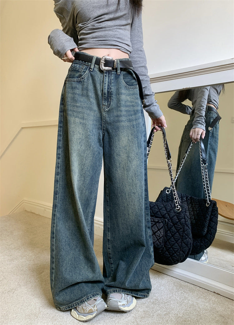 Damen Weite Denim-Hose mit hohem Bund und lässiger Passform R&B
