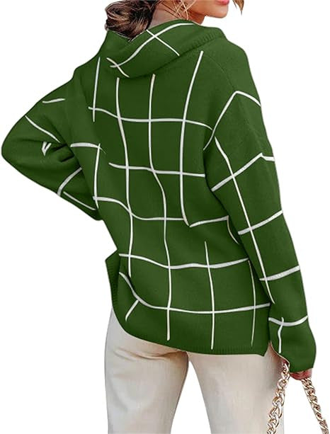Damen Kariertes Hoodie mit Taschen und lässigem Schnitt R&B