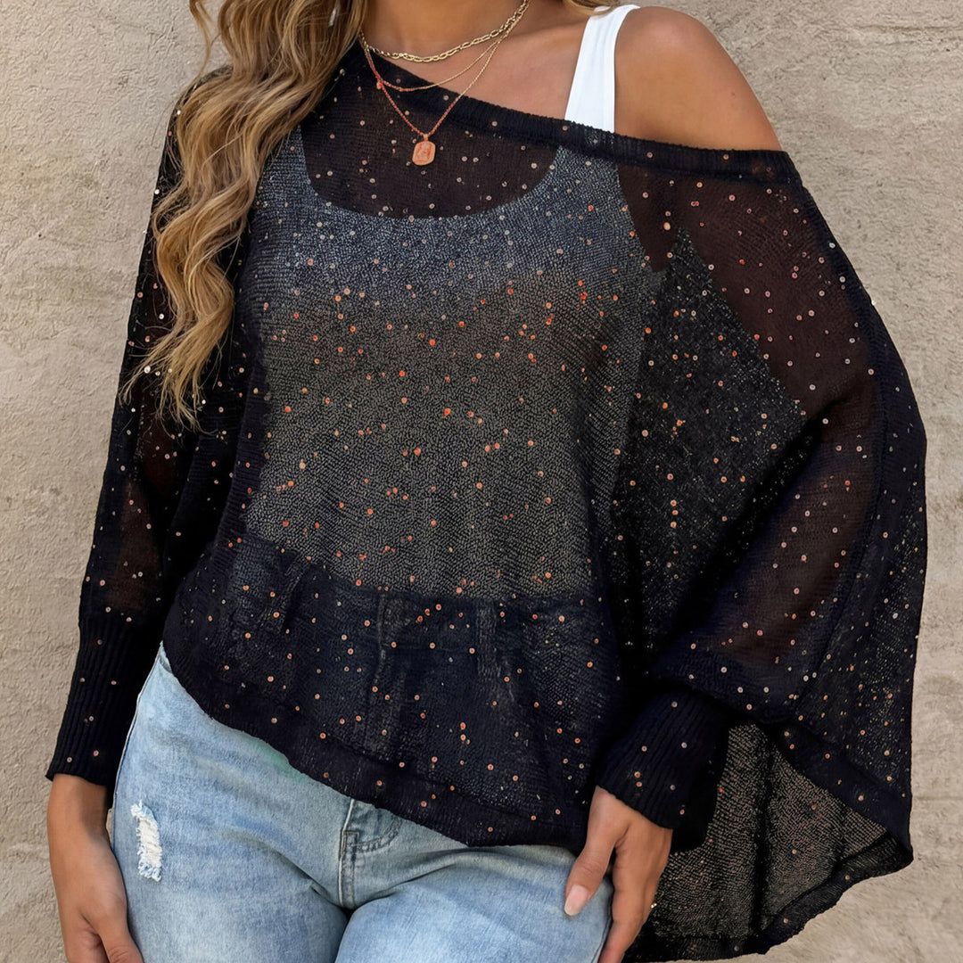 Damen luftiger Strandpullover mit funkelndem Glitzer R&B