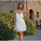 Damen Glitzerndes Abendkleid mit Federn und schimmernden Akzenten R&B