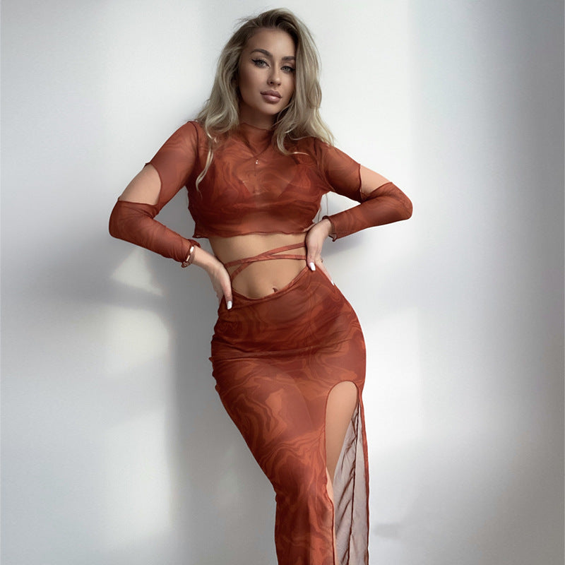 Damen Oberteil und Rock-Set mit transparentem Design und modernen Cut-Outs R&B