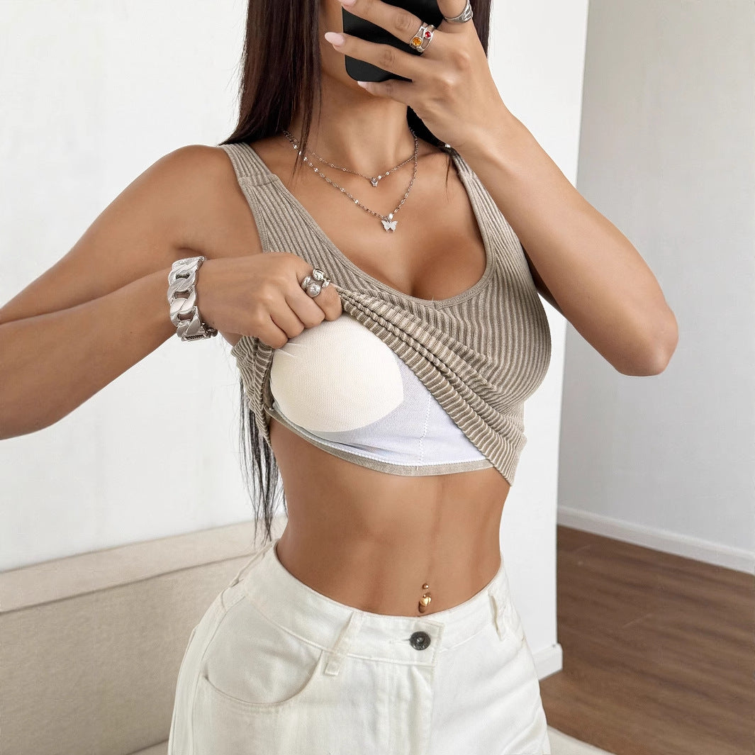 Damen Kurzes Ripp-Trägershirt mit V-Ausschnitt R&B