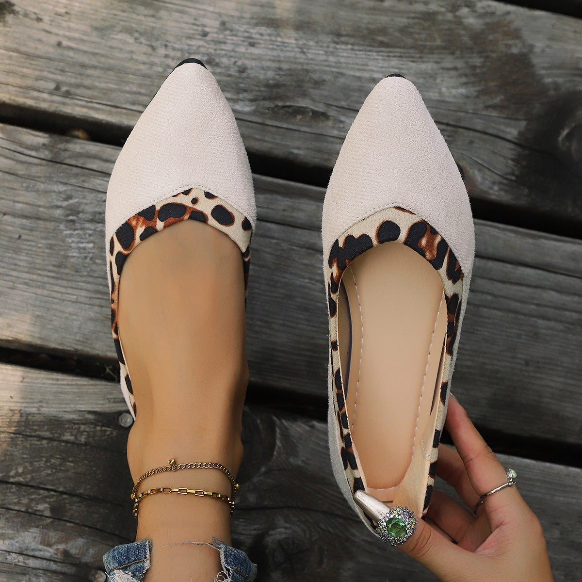 Damen elegante spitze Ballerinas mit Leopardenmuster R&B