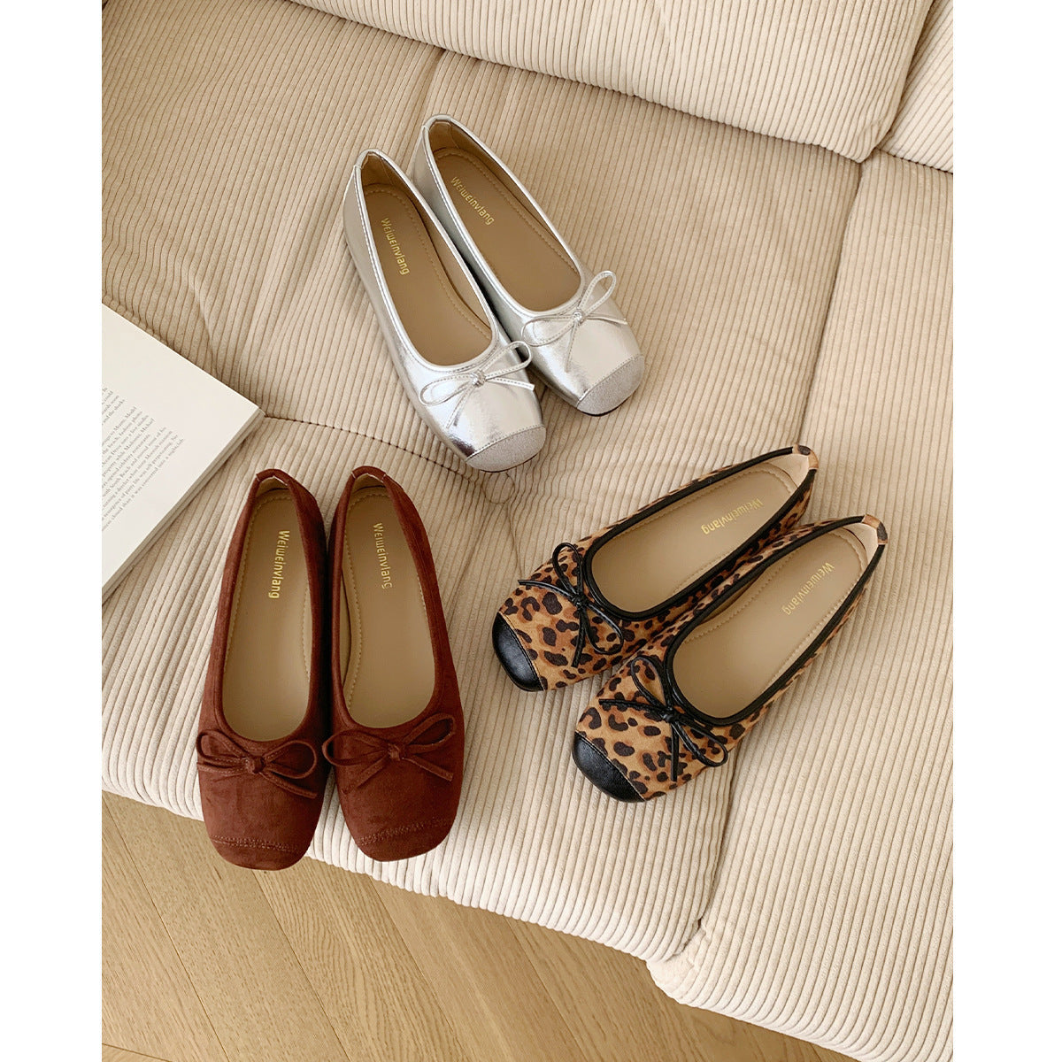 Damen modische Ballerinas mit schimmerndem Obermaterial und zartem Schleifendetail
