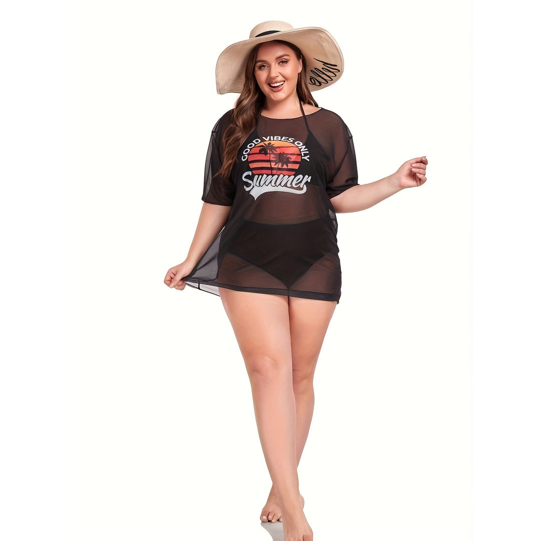 Damen Transparente Strandbluse mit sommerlichem Aufdruck R&B
