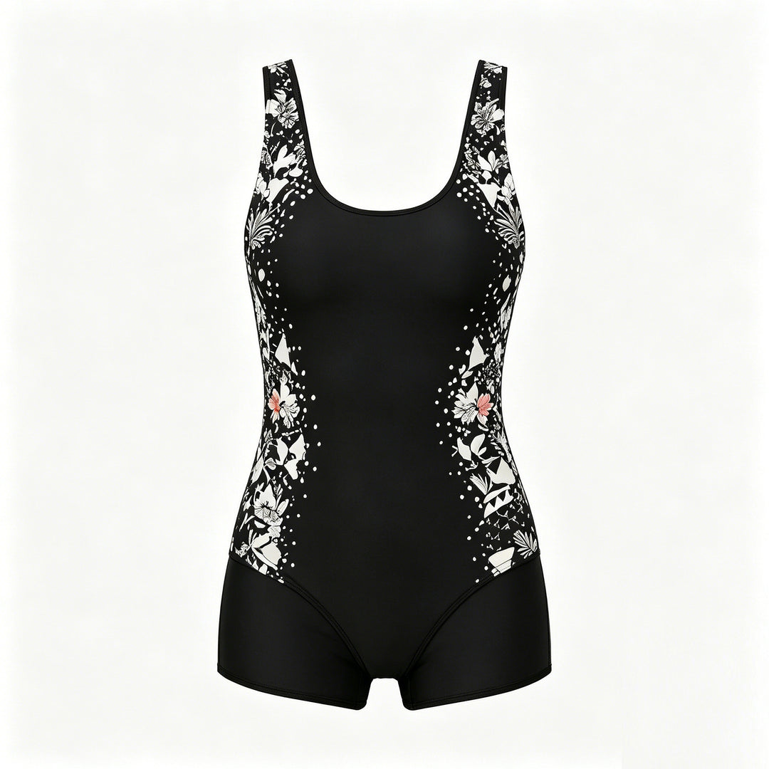 Damen Sportlicher Einteiler Badeanzug mit floralem Design R&B