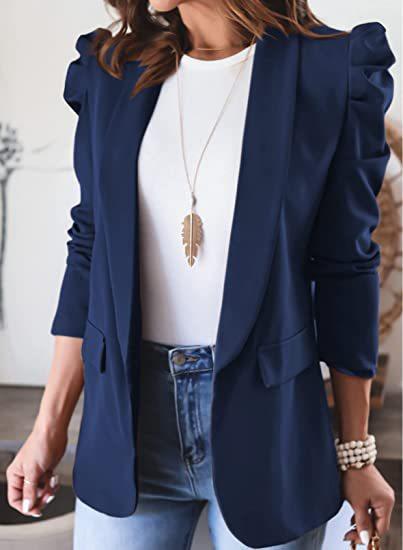 Damen eleganter Blazer mit Puffärmeln und praktischen Taschen R&B