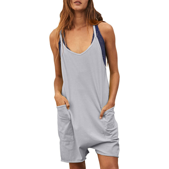 Damen komfortabler Overall mit tiefem Ausschnitt und praktischen Taschen R&B
