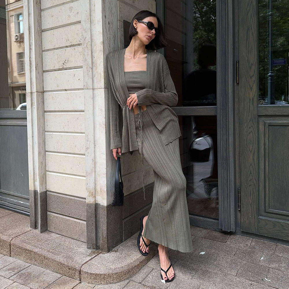 Damen Elegantes Strick-Ensemble mit Crop-Top und Maxirock R&B