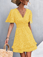 Damen Blümchen Minikleid mit Rüschen und elastischem Taillenbund R&B