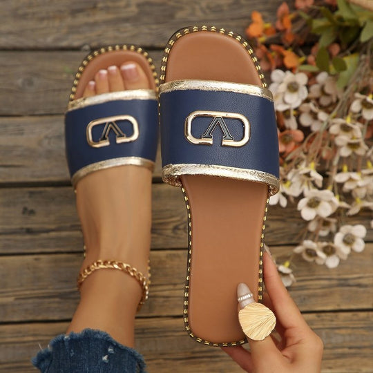 Damen modische Riemchen-Sandalen mit goldenen Details R&B