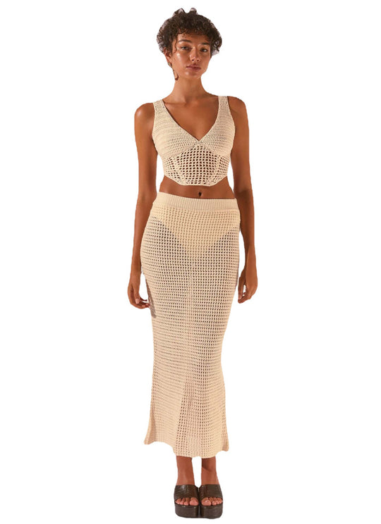 Damen gehäkeltes Crop-Top und Maxirock-Set R&B