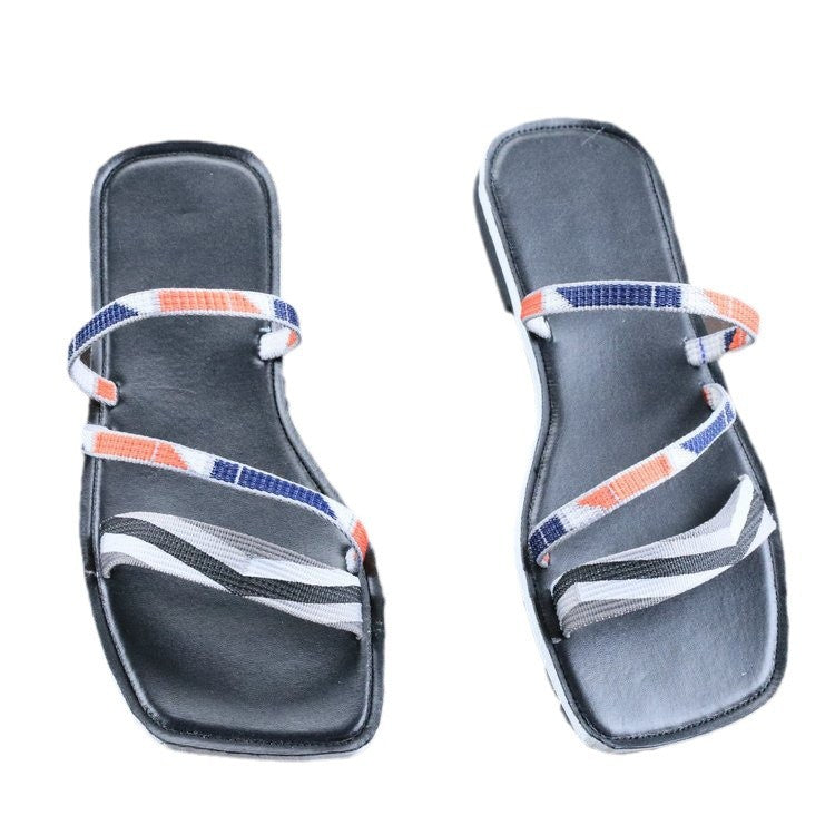 Damen verstellbare Zehentrenner-Sandalen mit geflochtenem Riemen R&B