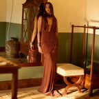 Damen bodenlanges Wickelkleid mit raffinierten Drapierungsdetails und elegantem V-Ausschnitt R&B