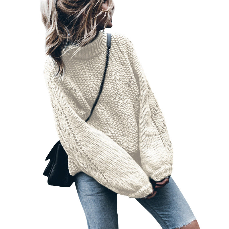 Damen Grobstrickpullover mit weitem Schnitt und modischem Rollkragen R&B