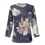 Damen Lange Ärmel Bluse mit Knopfleiste und Blumenmuster R&B