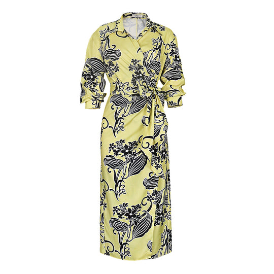 Damen Wickelkleid mit floralem Design und knöchellangem Schnitt R&B