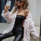 Damen Fluffige Kunstfelljacke mit langem Schnitt und lockerem Design R&B