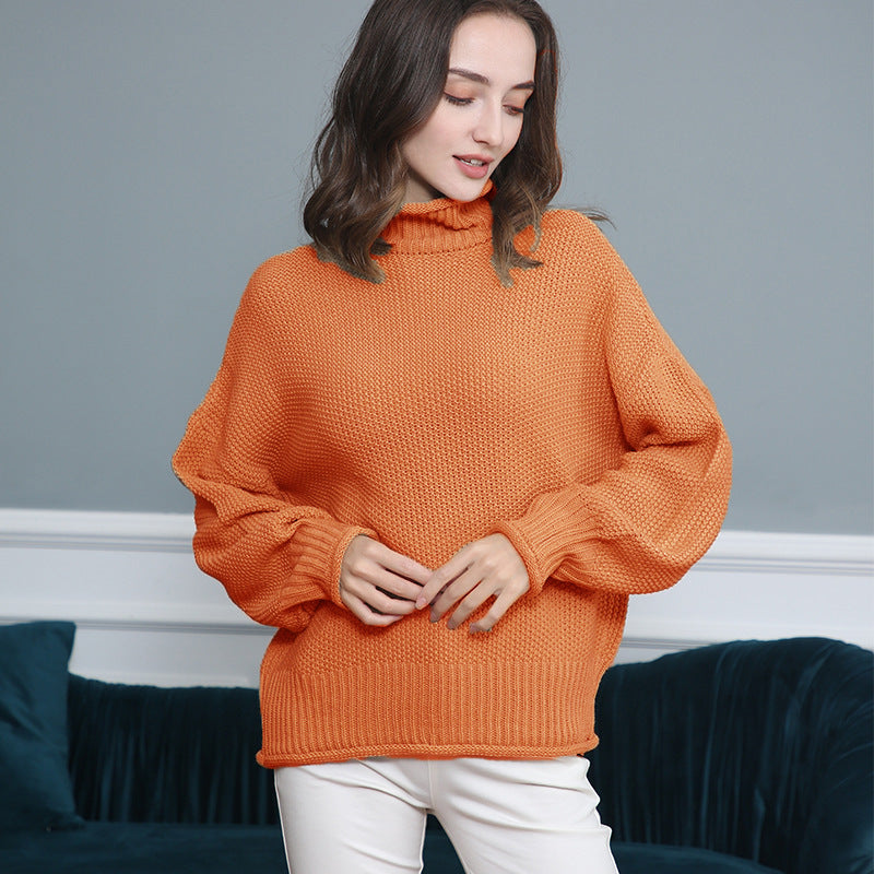 Damen Strickpullover mit hochgeschlossenem Kragen und weitem Schnitt R&B