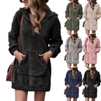 Damen kuscheliges Fleece-Kleid mit Kapuze und Taschen R&B