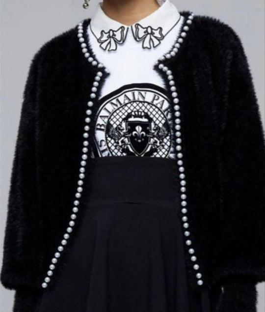 Damen Flauschiger Cardigan mit Perlknöpfen und lässigem Schnitt R&B