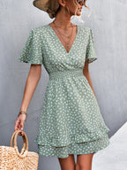 Damen Blümchen Minikleid mit Rüschen und elastischem Taillenbund R&B