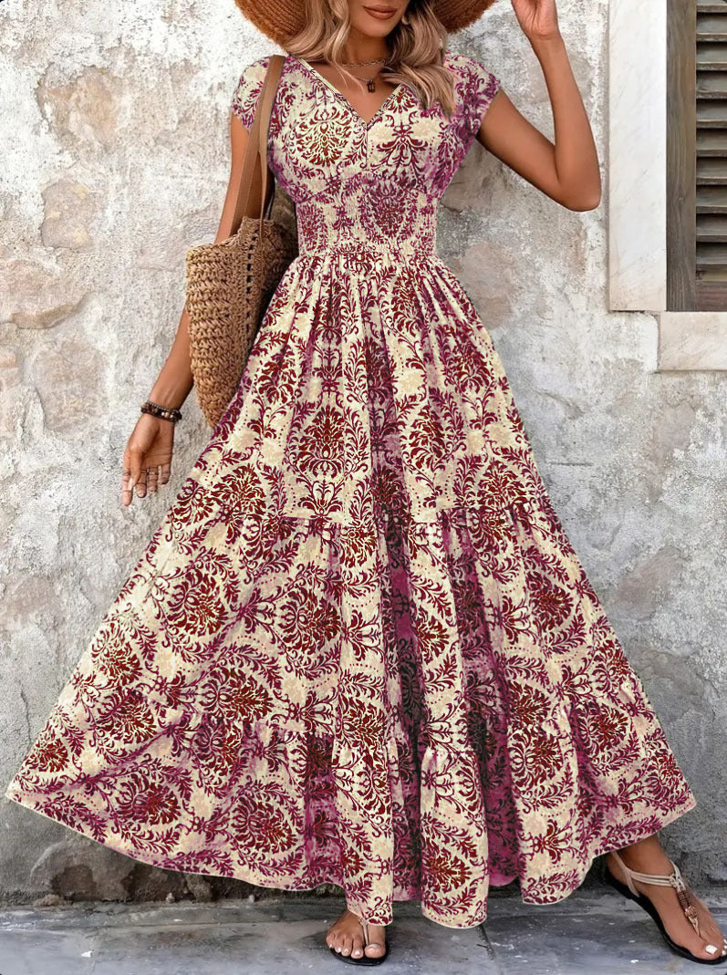 Damen Maxikleid mit eleganter V-Form und fliessendem Rock R&B
