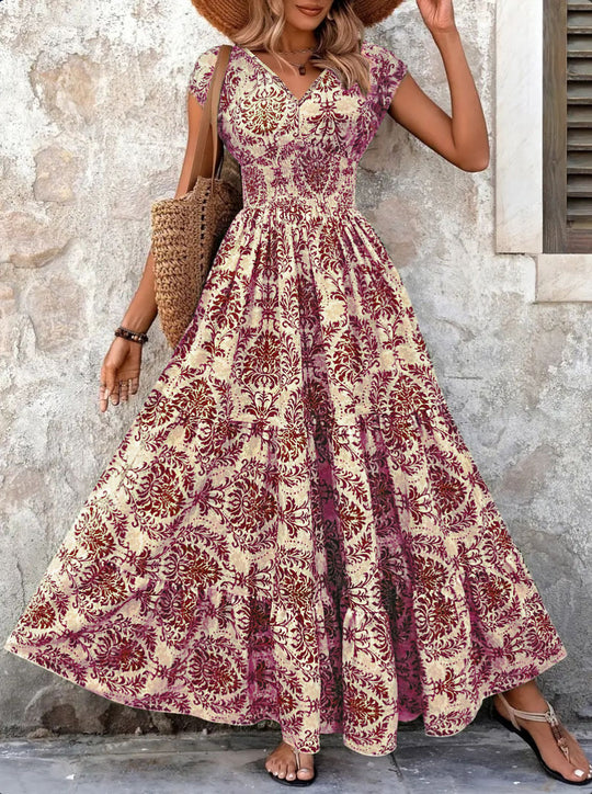 Damen Maxikleid mit eleganter V-Form und fliessendem Rock R&B