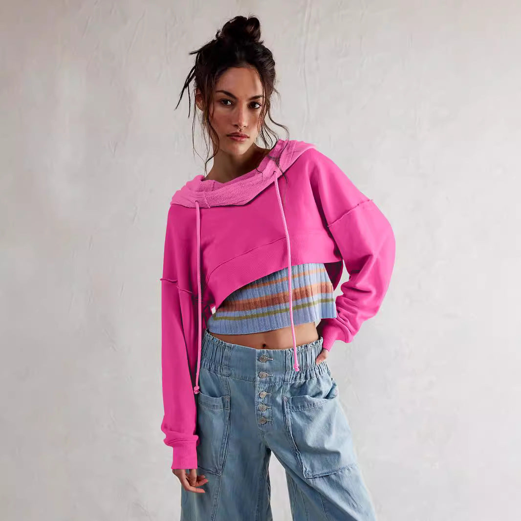Damen cropped Sweatshirt mit lässigem Schnitt und Kängurutasche R&B