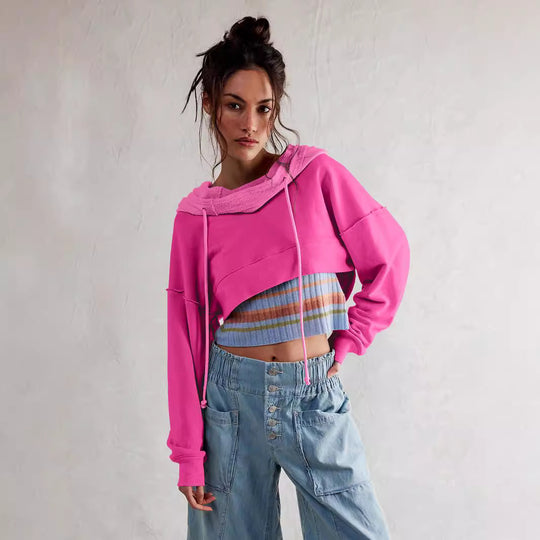 Damen cropped Sweatshirt mit lässigem Schnitt und Kängurutasche R&B