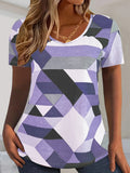 Damen V-Ausschnitt T-Shirt mit geometrischem Muster und weichem Material R&B