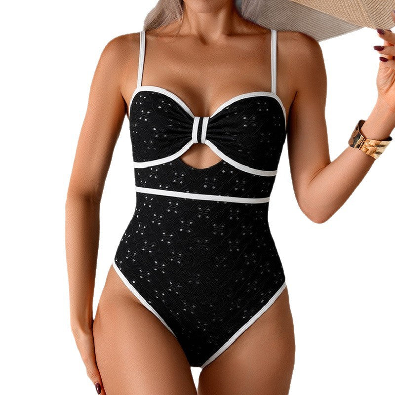 Damen Eleganter Einteiler Badeanzug mit modischem Knotendesign R&B