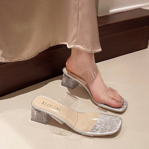 Damen transparente Mules mit blockiertem Acrylabsatz R&B