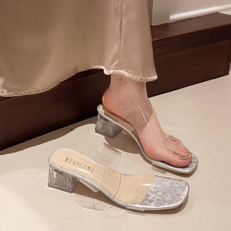 Damen transparente Mules mit blockiertem Acrylabsatz R&B